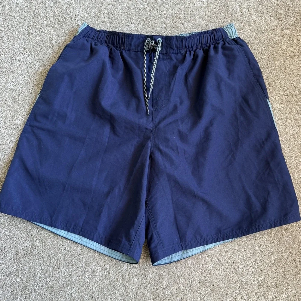Nike Swim Shorts Mens 2XL Blue Mesh Lined Drawstring Swoosh Trunks Beach
